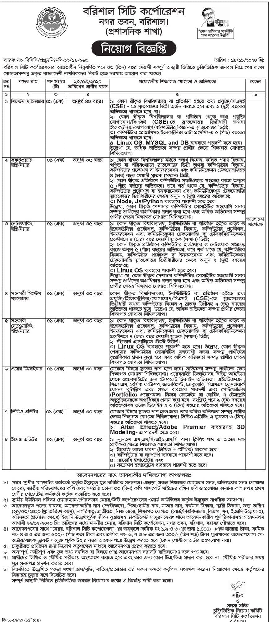 Govt job bd for IT professionals in Barisal City Corporation